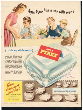 Agee Pyrex Ad Kitchen Advertising Decor 1950 Vintage Print Ad Retro