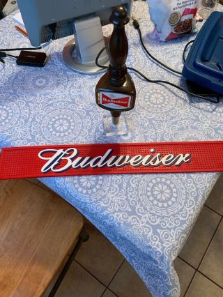 Budweiser Beer 3 Sided Wooden Tap Handle Vintage And Bar Mat