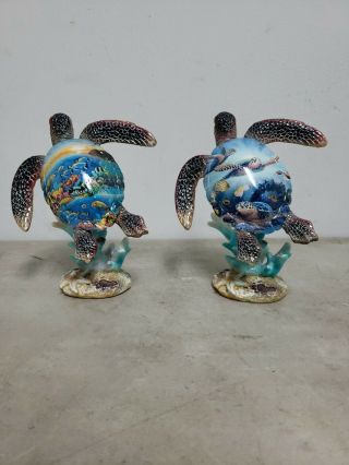 Sea Turtle Statue Figurine Nautical Ocean Shell Turtles Set Of 2