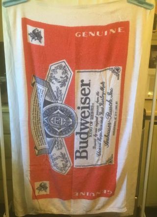 Vintage Budweiser Label Beach Towel Bud King Of Beers Logo 51 " X 30 " Advertising