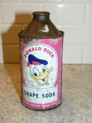 Vintage Donald Duck Grape Soda Can Cone Top 12 Oz Walt Disney Old Steel Pop