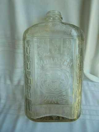 Vintage Monarch Wines One Half Gallon Embossed Clear Glass Bottle - Unusual Size