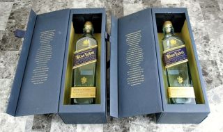 Set Of (2) Johnnie Walker Blue Label Scotch Whisky Bottles W/boxes - Empty