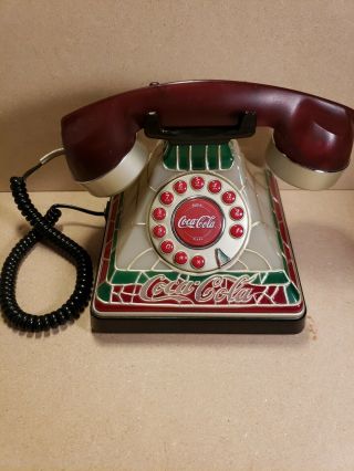 Vintage Stained Glass Look Coca Cola Coke Desk Phone Telephone Lights Up