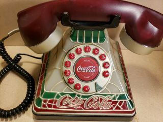 Vintage Stained Glass Look Coca Cola Coke Desk Phone Telephone Lights Up 2