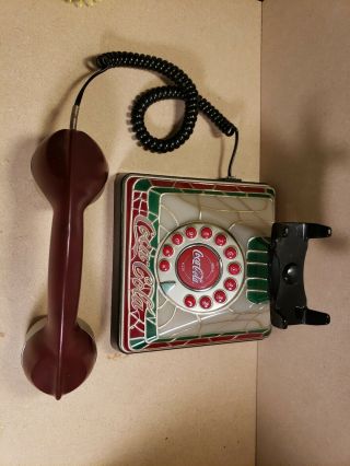 Vintage Stained Glass Look Coca Cola Coke Desk Phone Telephone Lights Up 3