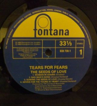 TEARS FOR FEARS The Seeds Of Love 1989 UK LP Stickered sleeve EX/EX, 4
