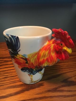 Blue Witch 3d Rooster Cock Chicken Hen Ceramic Hand Crafted Coffee Mug