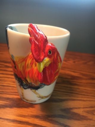 Blue Witch 3D Rooster Cock Chicken Hen Ceramic Hand Crafted Coffee Mug 2