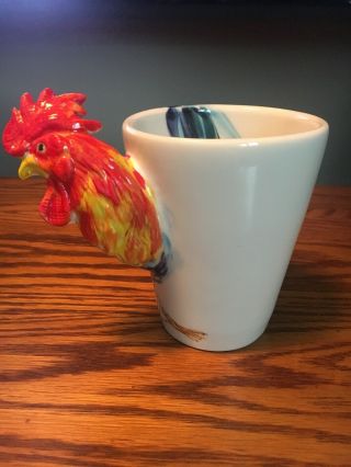 Blue Witch 3D Rooster Cock Chicken Hen Ceramic Hand Crafted Coffee Mug 3