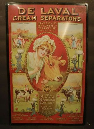 Vintage De Laval Cream Separators Metal Sign Farm Cow Milk Chicago York