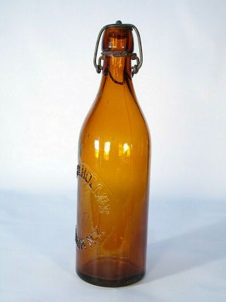 AUBURN NY AMBER COLOR JAMES HOLMES BLOB TOP SODA OR BEER W/ CLOSURE BOTTLE 2
