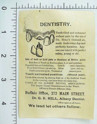 1880 ' s Dental Implants Dr.  G.  E.  Hill ' s Vitalized Air Extractions Trade Card P76 2