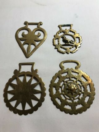 4 Antique Brass Horse Tack Medallions Ornaments Bird Sun Burst 1800’s