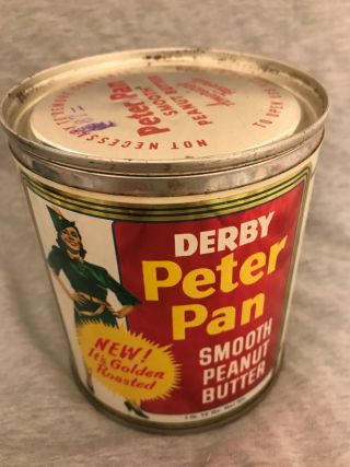 Vintage Derby Peter Pan Peanut Butter Tin Can With Lid