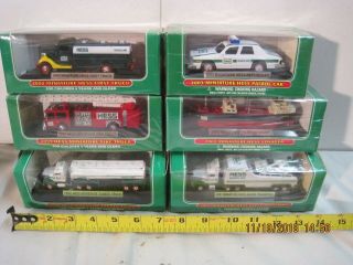 (6) 1998 - 2003 Hess Miniature Vehicles - Fire Truck Tankers Ship Police -