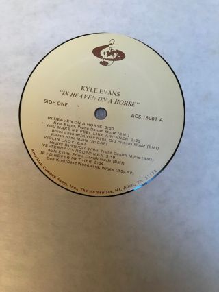 KYLE EVANS IN HEAVEN ON A HORSE 1984 American Cowboy Songs LP 3