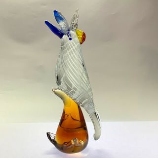 Stunning Gesture Of Cockatoo Murano Glass 10 " Tall Skilled Art Glass Bird Figure