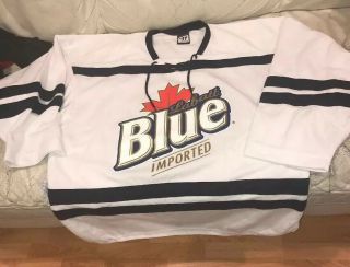 Labatt Blue Imported Beer Hockey Jersey Adult Large Authentic Warrior ?