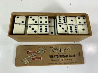 Vintage Ron Llave Puerto Rican Rum Dominoes Set 27/28 w/ Box Advertising 2