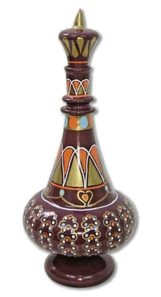 Lj344 I Dream Of Jeannie Genie Hand Painted Mouth - Blown Glass Brown Gold Bottle