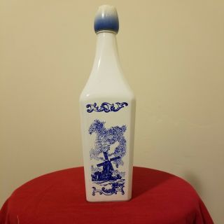 Vintage Vandermint Dutch Windmill Blue & White Empty Liquor Bottle Tulip Cap Vtg