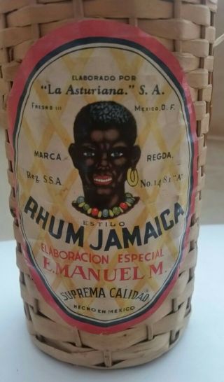 Vintage Rhum Jamaica Wicker Wrapped Dark Amber Bottle Rum E.  Manuel M.  Especial