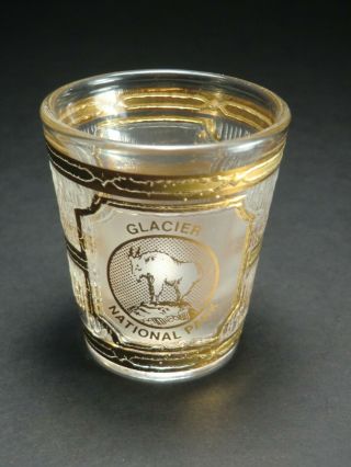 Glacier National Park - Shot Glass By Culver - 2.  25 " - Libbey Glass - Gold
