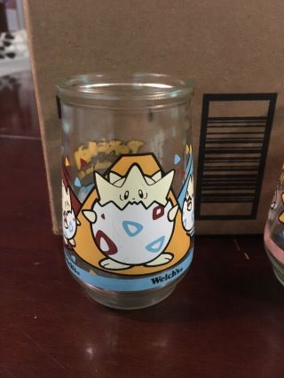 4 Pokemon Pikachu Poliwhirl Clefairy & Togepi Welchs Jelly Jar Glasses 1999 3