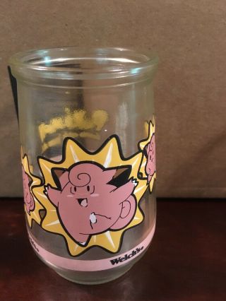 4 Pokemon Pikachu Poliwhirl Clefairy & Togepi Welchs Jelly Jar Glasses 1999 4