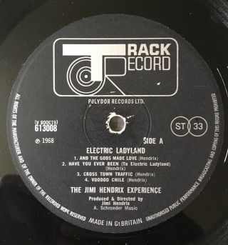 JIMI HENDRIX ELECTRIC LADYLAND 1ST PRESS 1968 UK TRACK LP 613 008 / 9 6