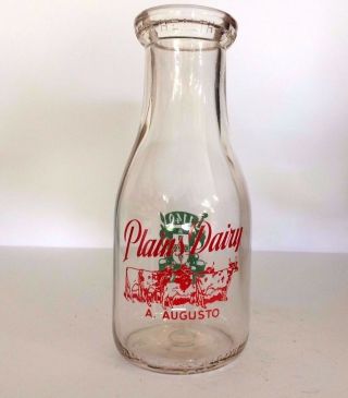Vintage Pint Milk Bottle - Plains Dairy,  Rhode Island