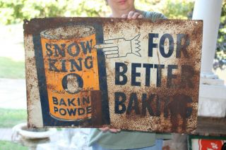Vintage 1940 ' s Snow King Baking Powder Bread Gas Oil 2 Sided 27 