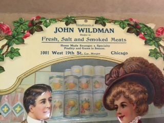 1910 ADVERTISING DIE CUT JOHN WILDMAN CHICAGO CALENDAR FRESH,  SALT & MEATS 3