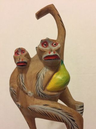 Rare Wooden Monkeys Hanging Mom & Baby Monkey Hand Carved Figurine 333