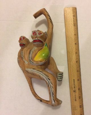 Rare Wooden Monkeys Hanging Mom & Baby Monkey Hand Carved Figurine 333 7