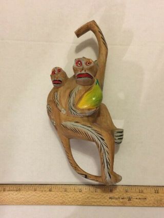 Rare Wooden Monkeys Hanging Mom & Baby Monkey Hand Carved Figurine 333 8