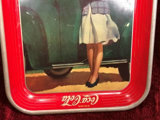 Old 1942 Coca Cola Two Girls Convertible Car Tin Metal Serving Tray WWII era 4