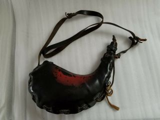 Vintage Black Leather Bota Wine Water Bag W/shoulder Strap