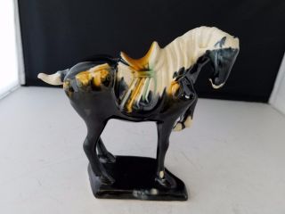 Black Horse W/ Saddle Figurine China Glazed Ceramic Porcelai 014 Hallmarked Vtg