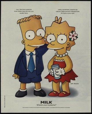 1997 Bart & Lisa Simpson - Matt Groening Art - The Simpsons & Milk Vintage Ad
