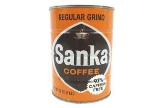 Vintage Sanka Coffee Regular Grind 97 Caffeine Tin Can Empty One Pound