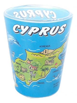 Shot Glass Cyprus Tequila Glass A Map Paphos / Nicosia / Limassol / Larnaca