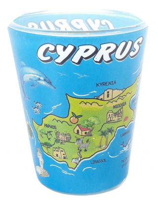 Shot Glass Cyprus Tequila glass a map Paphos / Nicosia / Limassol / Larnaca 2