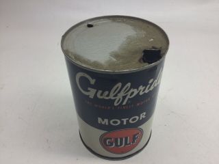 Vintage Gulf Gulfpride Motor Oil Empty 1 Quart Can 2