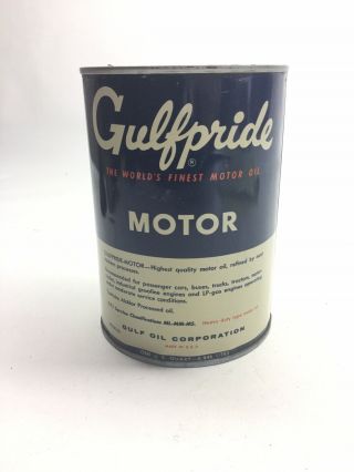 Vintage Gulf Gulfpride Motor Oil Empty 1 Quart Can 4