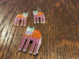 Vintage 80’s Alexander’s Animal Purple Enamel Cat Pin Brooch Earrings