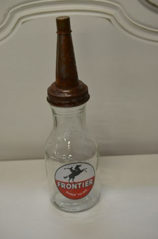 Vintage Style Frontier 1 Quart Glass Motor Oil Bottle W Spout & Dust Cap