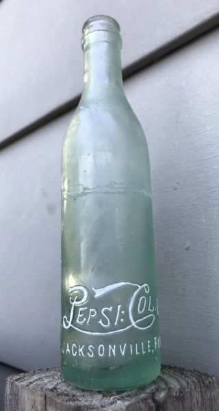 Jacksonville,  Florida 1910’s Straight Side Embossed Pepsi Cola Aqua Soda Bottle