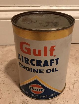 Vintage Gulf Aircraft Sae40 Motor Oil Empty Quart Can Nr Low